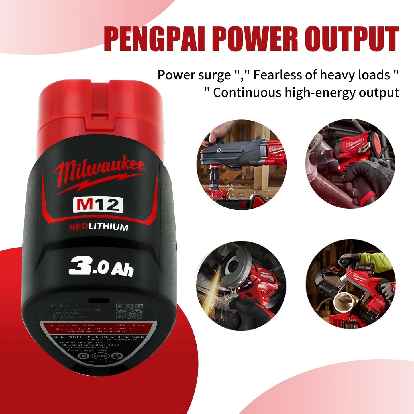 Milwaukee Original m12 battery 12V 3AH - 1Pk, 2Pk, 3Pk, 4Pk and charger options