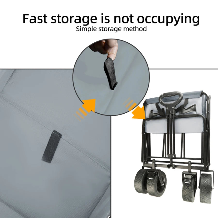 Trolley wagon JV Large Weight Capacity Heavy Duty Cart Collapsible Folding Beach Wagon with Big All-Terrain Wheels Outdoor Camping Equipment