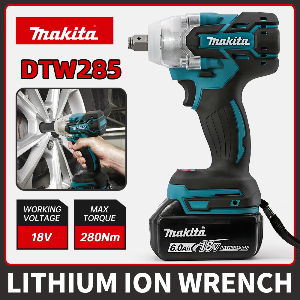 Makita 18V DTW285 tool, impact wrench mobile phone, wireless brushless electric wrench, 520N18V battery high torque rechargeable too