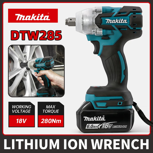 Makita 18V DTW285 tool, impact wrench mobile phone, wireless brushless electric wrench, 520N18V battery high torque rechargeable too
