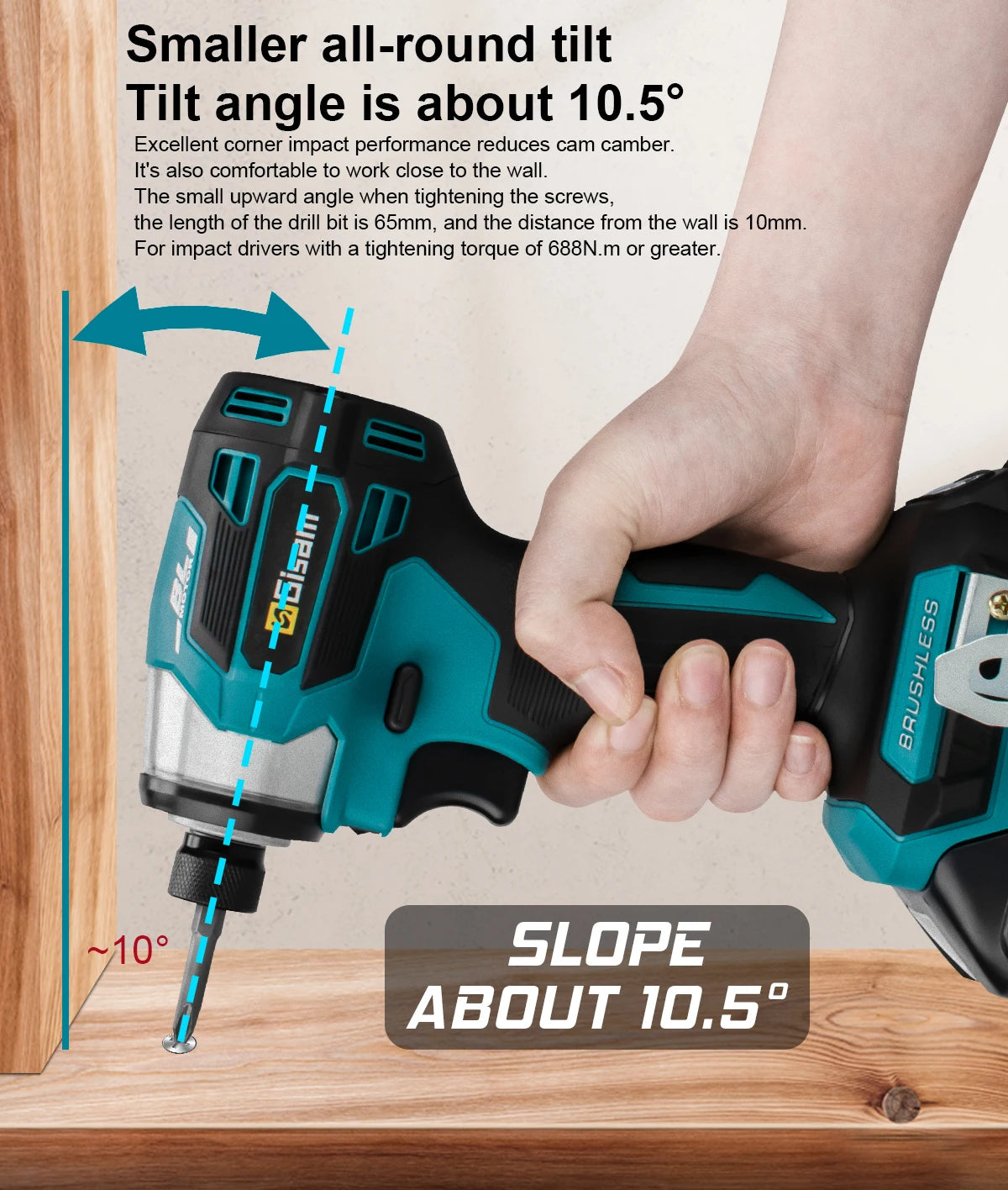 Makita 18V compatible Gisam 688N.m 1/4'' Brushless Electric Screwdriver Cordless Screwdriver Electric Drill Impact Driver Kit for Makita 18V Battery Pin