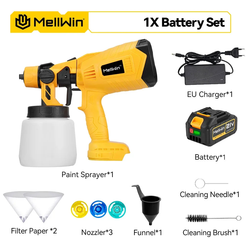 Makita Compatible 18V MELLWIN 1000ML Cordless Electric Spray Gun Household Paint Sprayer Furniture Steel Coating Airbrush For Makita 18V Battery Pin
