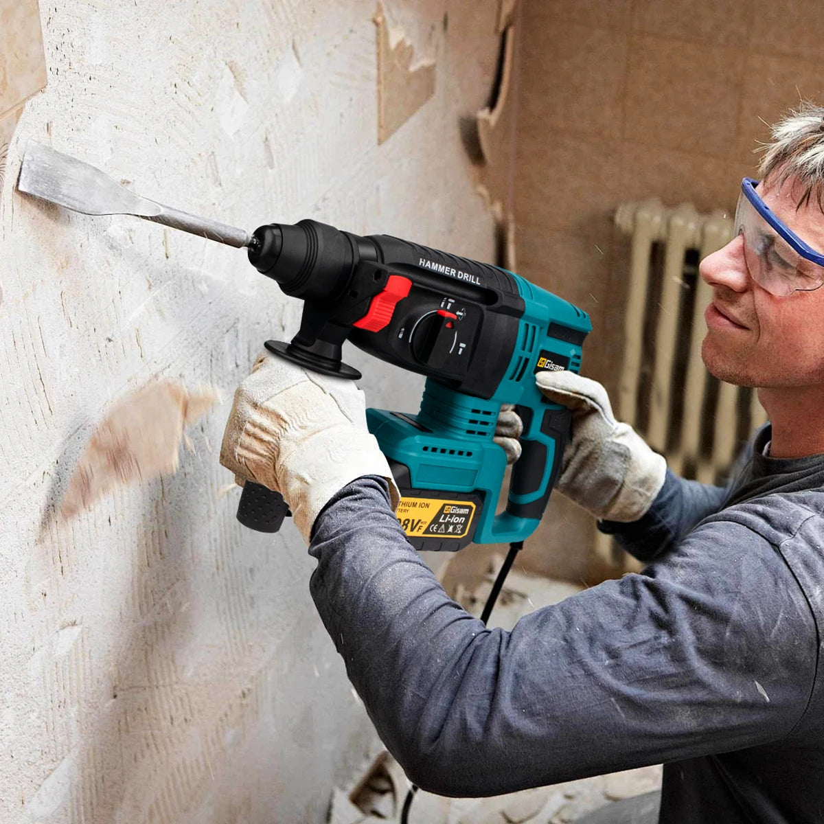 Makita Compatible 18V Gisam 26MM Brushless Electric Hammer Drill Multifunctional Cordless Rotary Hammer Impact Drill Tool For Makita 18V Battery Pin