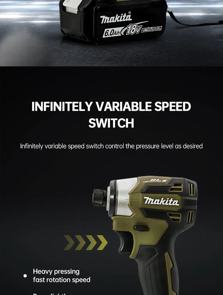Makita 18V DTD173 Brushless Drill Green Electric Power Tool for Home Improvement DIY 180Nm Torque for Wood Bolts T-Mode