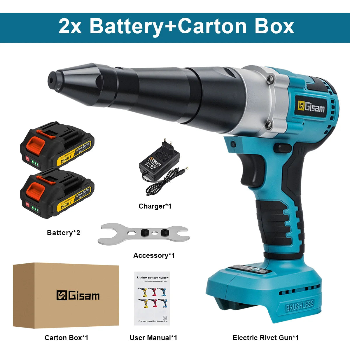 Makita compatible 18V Gisam 25000N Brushless 18V Electric Rivet Gun Cordless Rivet Nut Gun Drill Insert Automatic Riveting Tool For Makita 18V Battery Pin