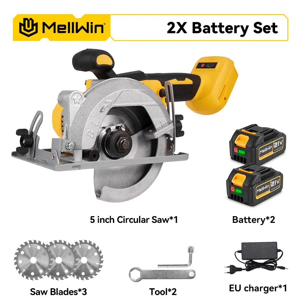 Makita Compatible 18V MELLWIN 5 Inch Electric Brushless Circular Saw 125MM Cordless Multi-Angle Saw Woodworking Power Tool For Makita 18V Battery Pin