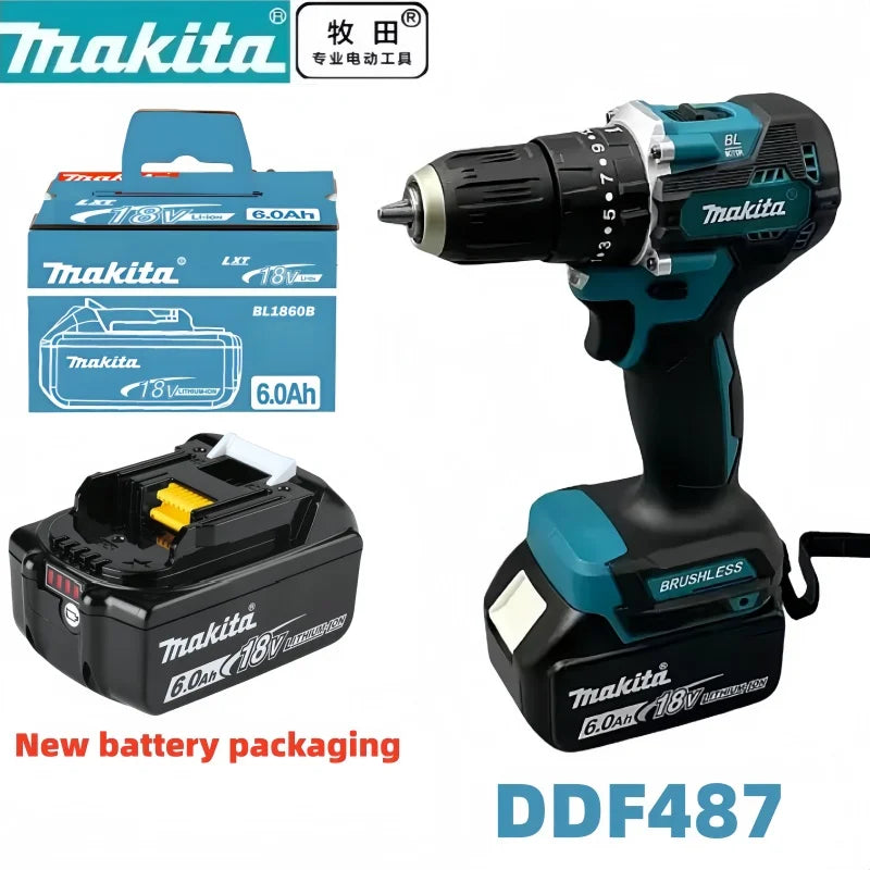 Makita Original 18V DDF487 and battery Combos Cordless Driver Drill Brushless Electric Impact Screwdriver 18V Rechargeable Power Tool