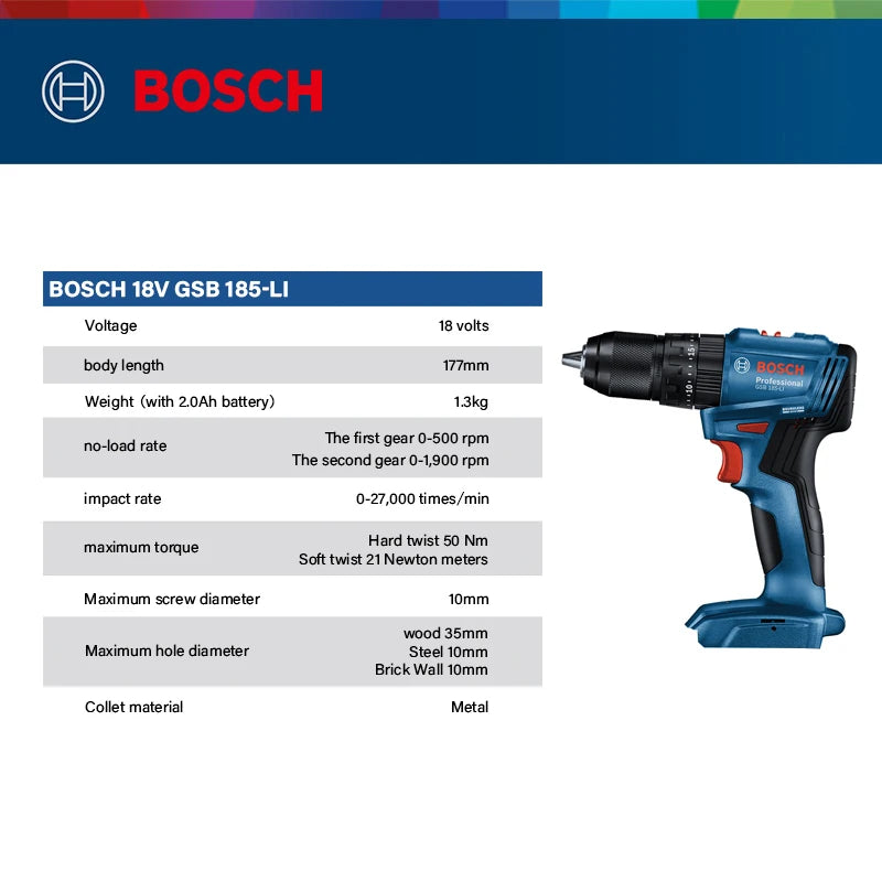 ‌Bosch GSB 18V-185 Li C Professional- Tool only