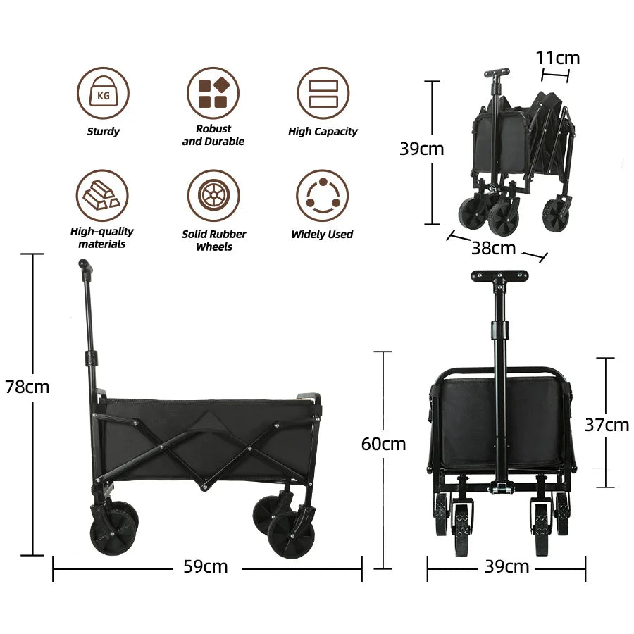 Trolley beach wagon JV Heavy Duty Large Capacity Folding Wagon Outdoor Portable Utility Cart Collapsible Pull Trolley for Shopping Beach Garden