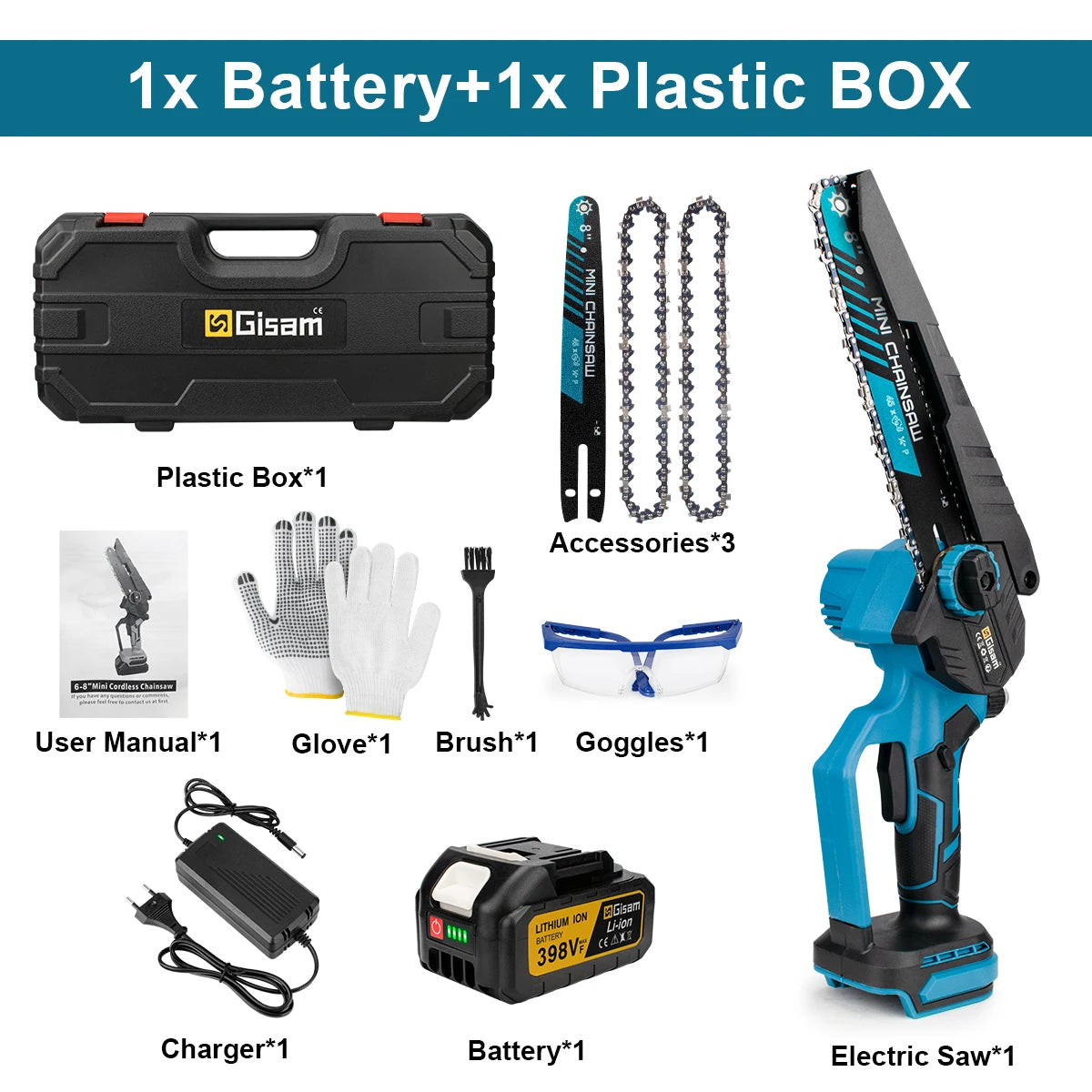 Makita Compatible 18V Gisam 8 Inch Brushless Electric Chainsaw Cordless Electric Saw Woodworking Garden Pruning Saw Tool For Makita 18V Battery Pins