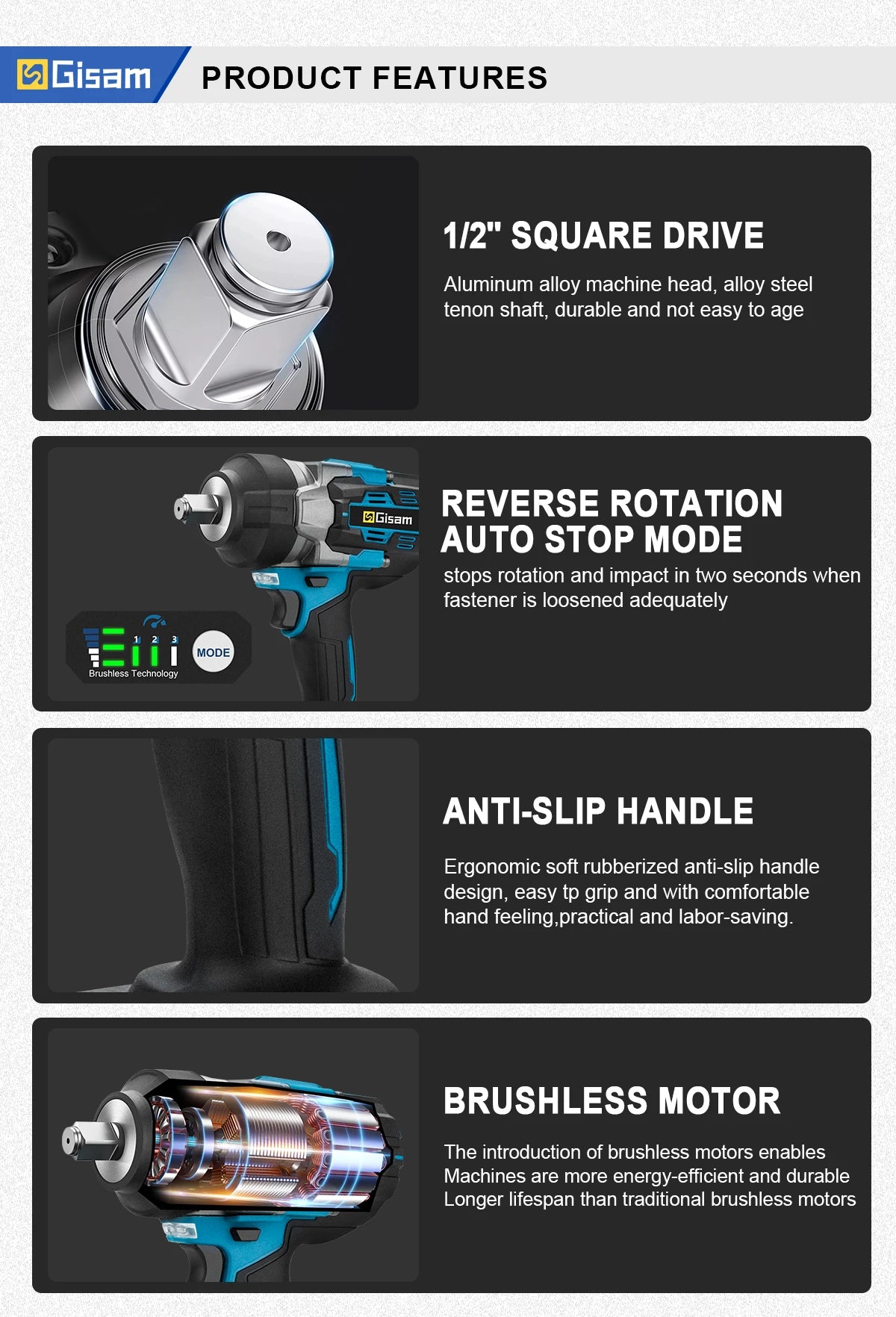 Makita compatible 18V JV Gisam 2800N.M Brushless Electric Wrench 1/2 Inch Cordless Impact Wrench Electirc Screwdriver Drill For Makita 18V Battery Pin