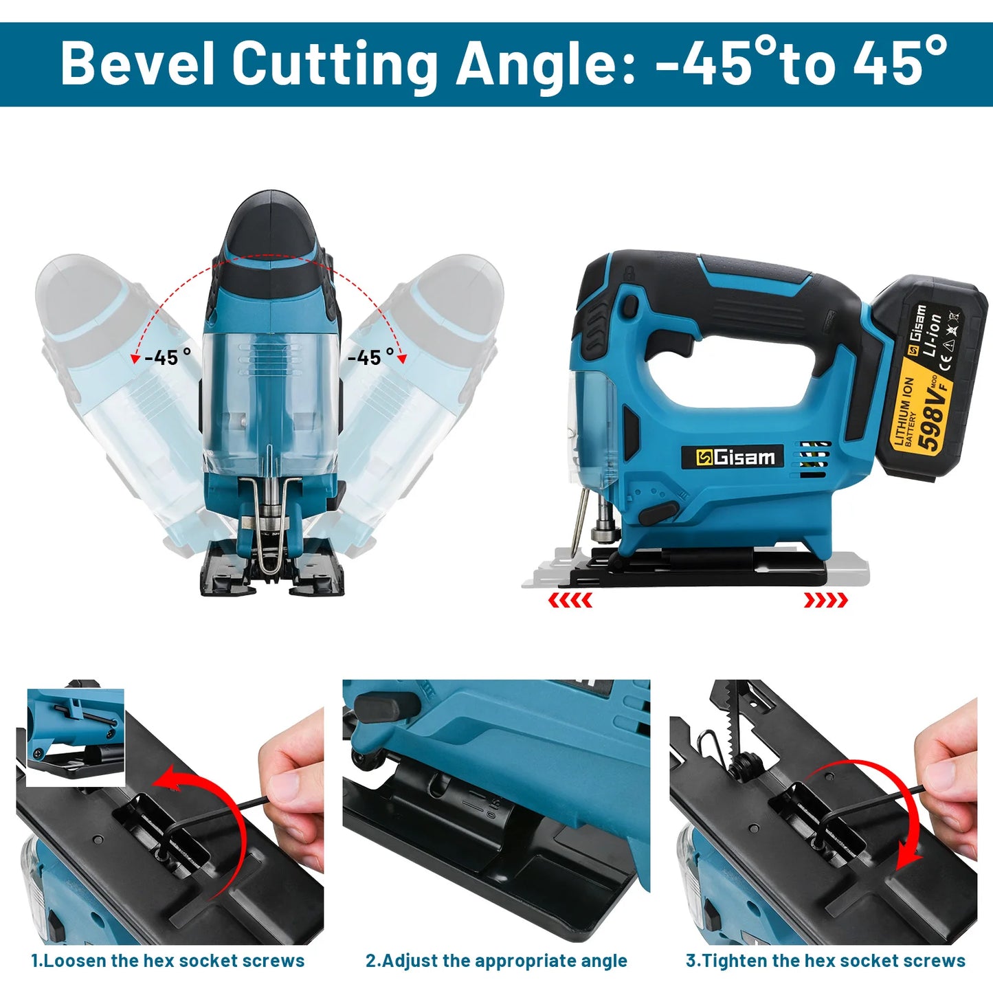 Makita Compatible 18V Gisam 26mm Electric Jigsaw Portable Cordless Saw Multi-Function Wood Cutting Woodworking Machines For Makita 18V Battery pin