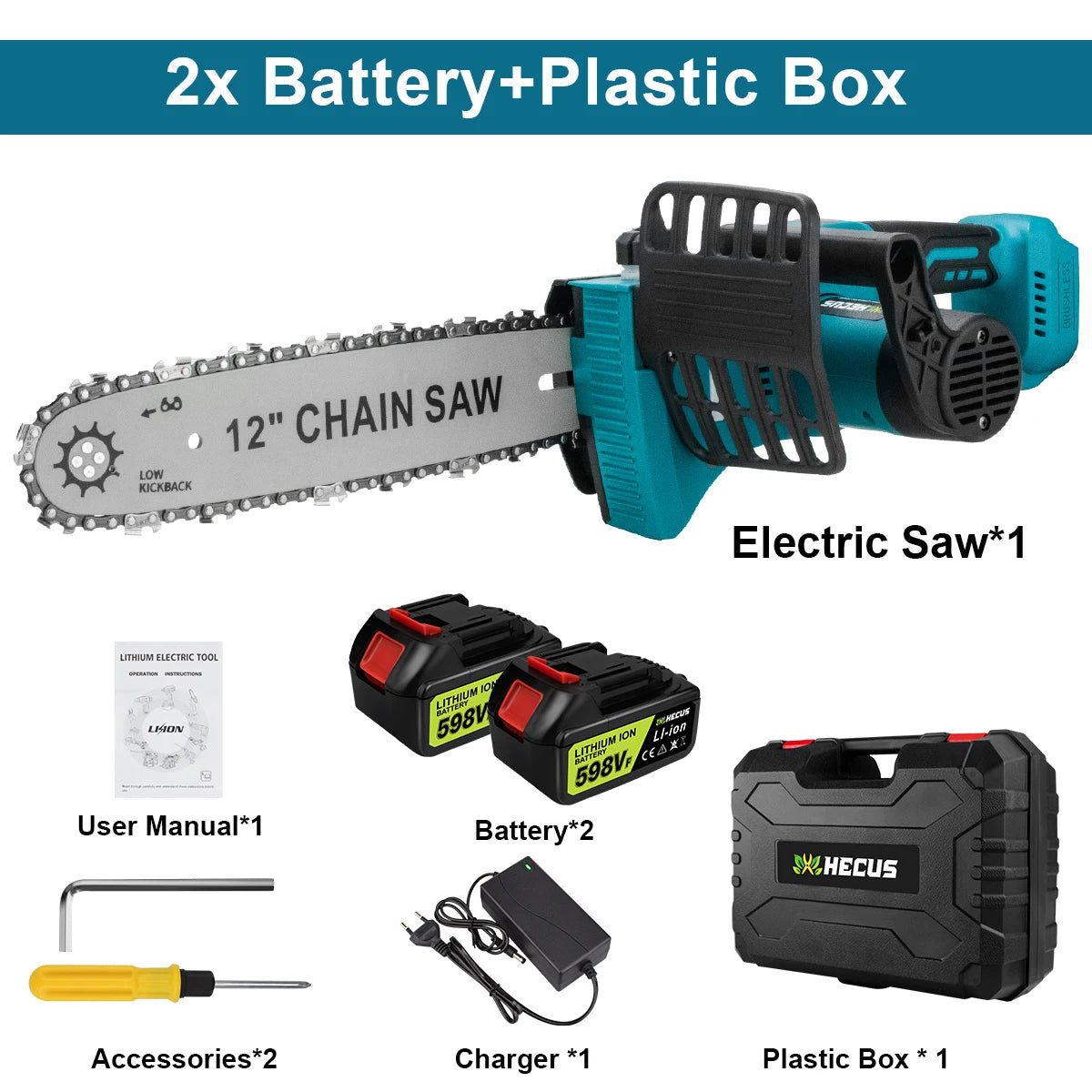 Makita Compatible 18V Gisam 12 Inch Brushless Electric Chain Saw With Oiler Cordless Handheld Chainsaw Graden Pruning Saw Power Tools for Makita 18V Battery