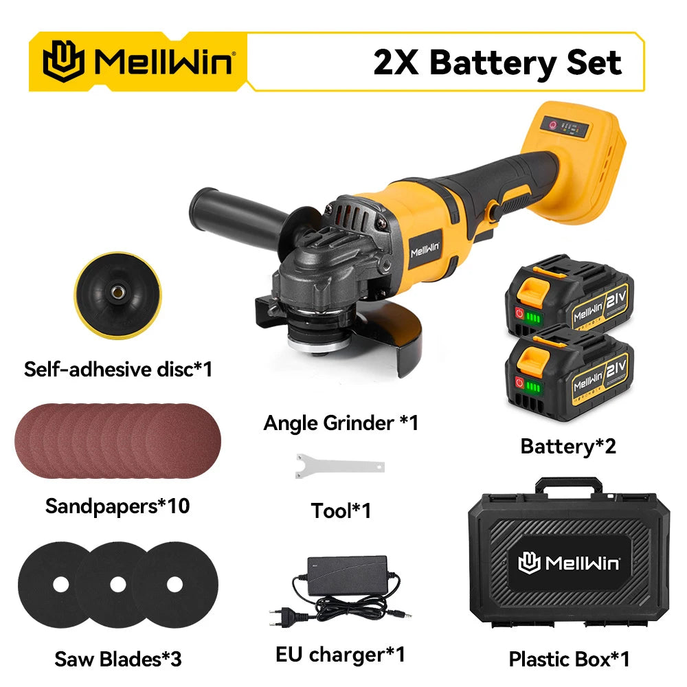 Makita Compatible 18V MELLWIN 125MM Brushless Electric Angle Grinder M14 Cordless Metal Wood Grinding Polishing Cutting Tool For Makita 18VBattery Pin