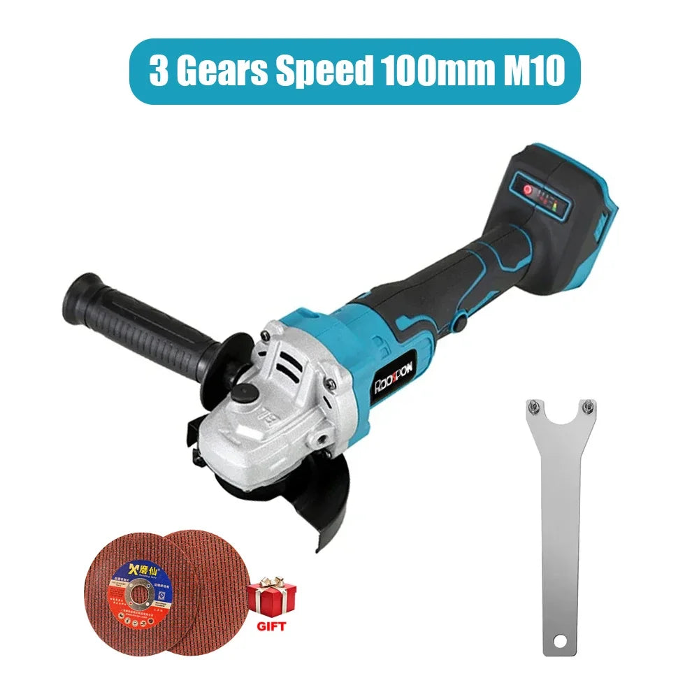 Makita Compatible JV 18V RDDSPON Brushless Angle Grinder Variable Speed Rechargeable Cordless Electric Grinding Polishing Machine 100mm 125mm Power Tools