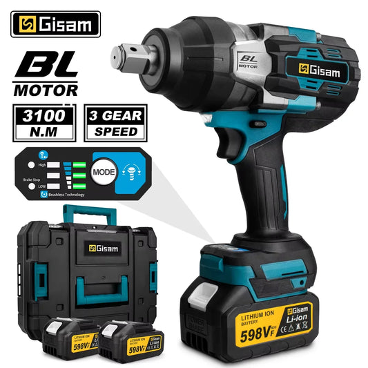 Makita compatible 18V Gisam 3100N.M High Torque Brushless Electric Impact Wrench 3/4 inch Cordless Electric Wrench Tools For Makita 18V Battery Pin