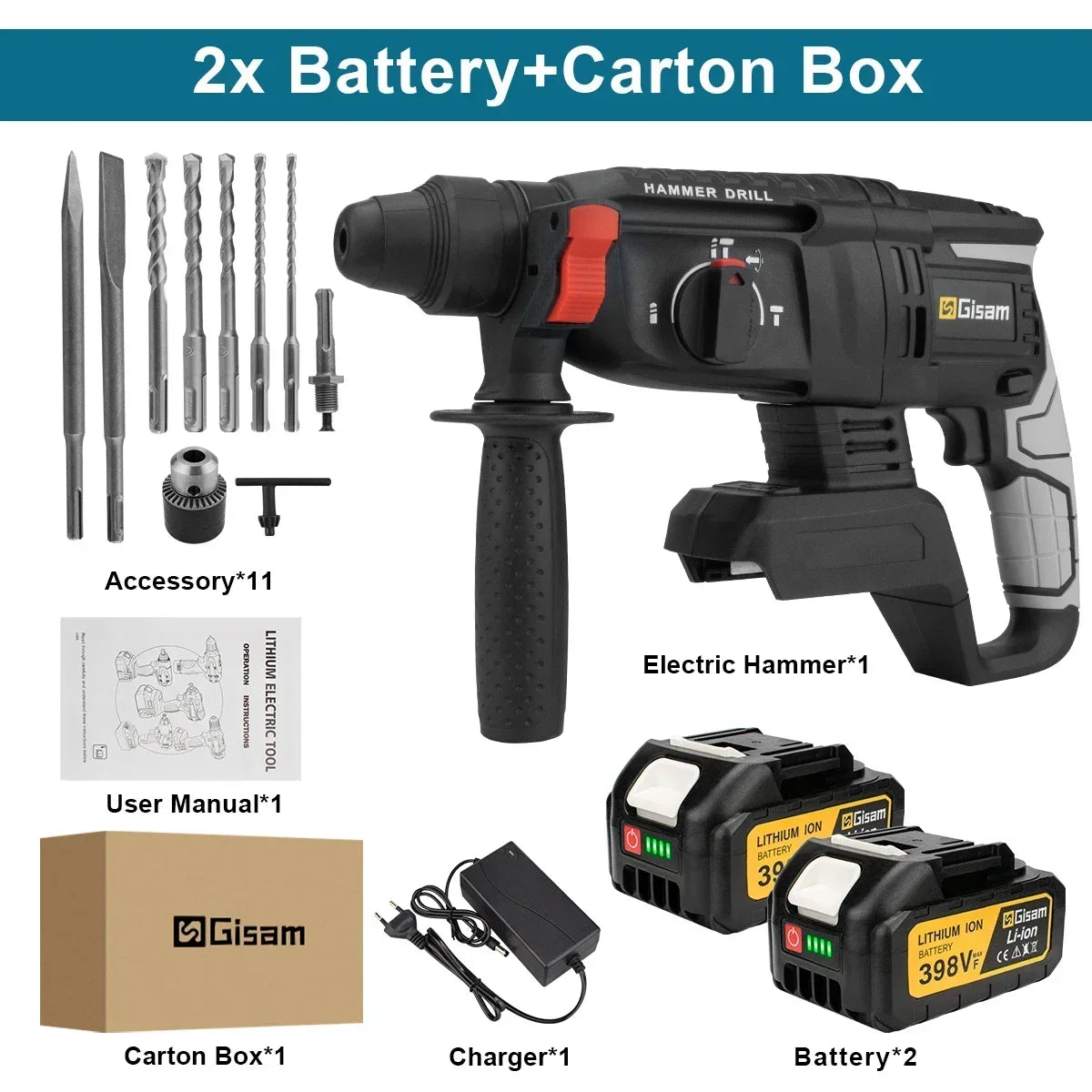 Gisam JV Brushless Electric Hammer Drill 26MM Multifunctional Cordless Rechargeable Screwdriver Tool For Makita 18V Battery Pins