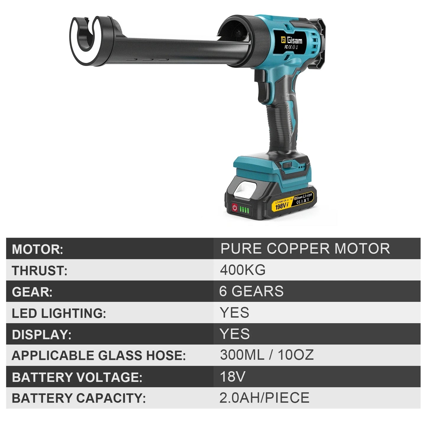 Makita Compatible 18V Gisam 400KG Cordless Electric Caulking Gun 6Gears Glass Glue Gun Adhesive Glue Sealant Power Tool For Makita 18V Battery Pin