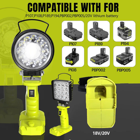 LED Work/Camp Light with USB Phone charging port for Ryobi 18V Lithium One+ Battery. 3 sizes