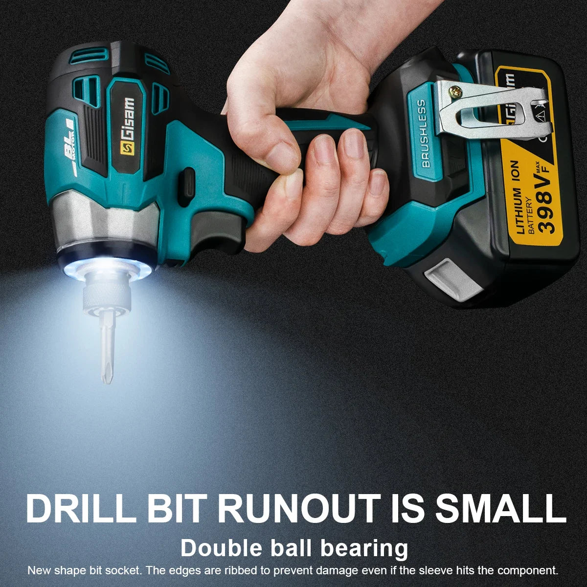 Makita 18V compatible Gisam 688N.m 1/4'' Brushless Electric Screwdriver Cordless Screwdriver Electric Drill Impact Driver Kit for Makita 18V Battery Pin