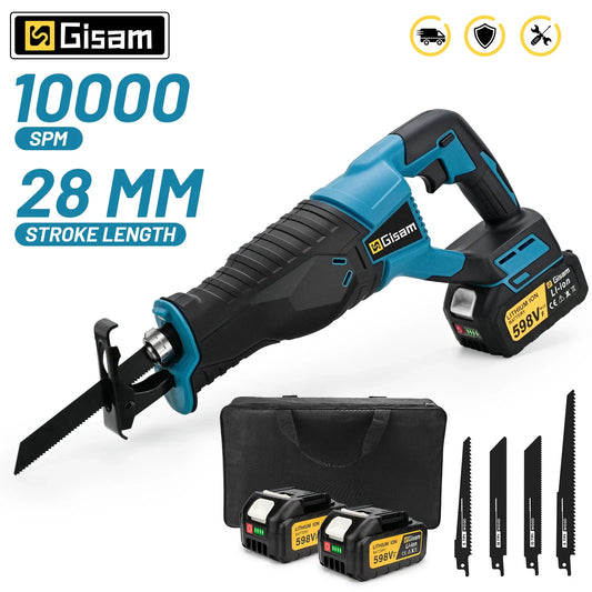 Makita Compatible 18V Gisam 3000W 10000SPM Electric Reciprocating Saw Electric Chainsaw Saber Saw Portable Cordless Tool For makita 18v battery pin