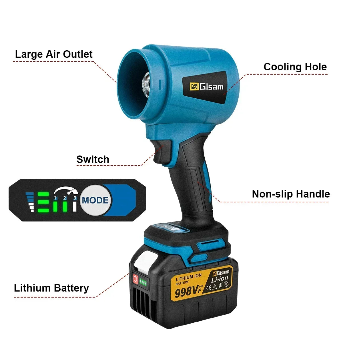 Makita Compatible 18V JV Gisam 300000RPM Brushless Electric Turbo Blowers Jet Fan 400M/S Handheld Leaf Blower Dust Blowing for Makita 18V Battery Pins