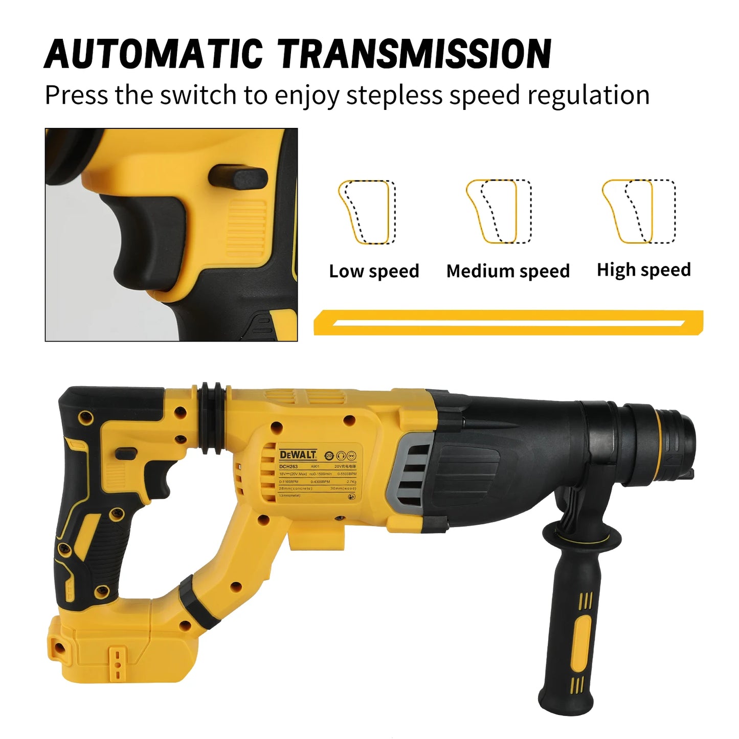 DEWALT DCH263 18V - 20V Max Brushless Wireless Hammer SDS Handle in D Rotary Electric Hammer Concrete Wall Drill Hole Power Tools