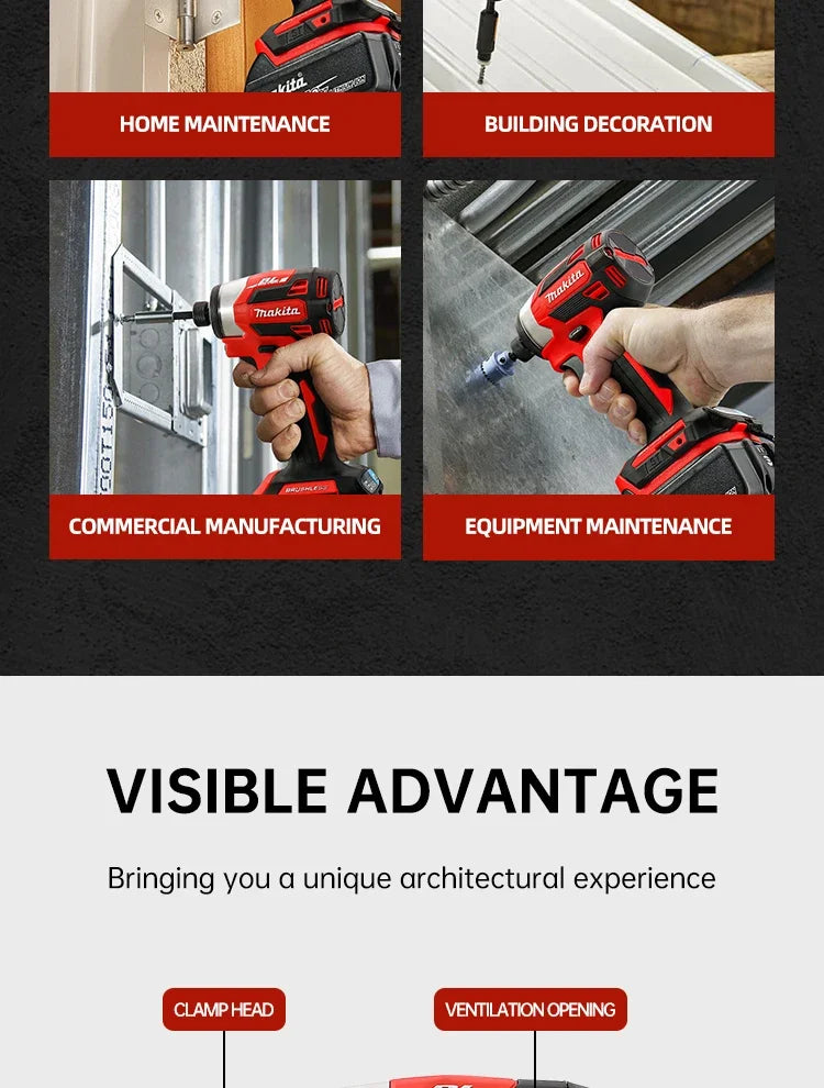 Makita 18V DTD173 Red Brushless Drill Power Tool for Home Improvement And DIY 180Nm Electric Wood/Bolt/T-Mode