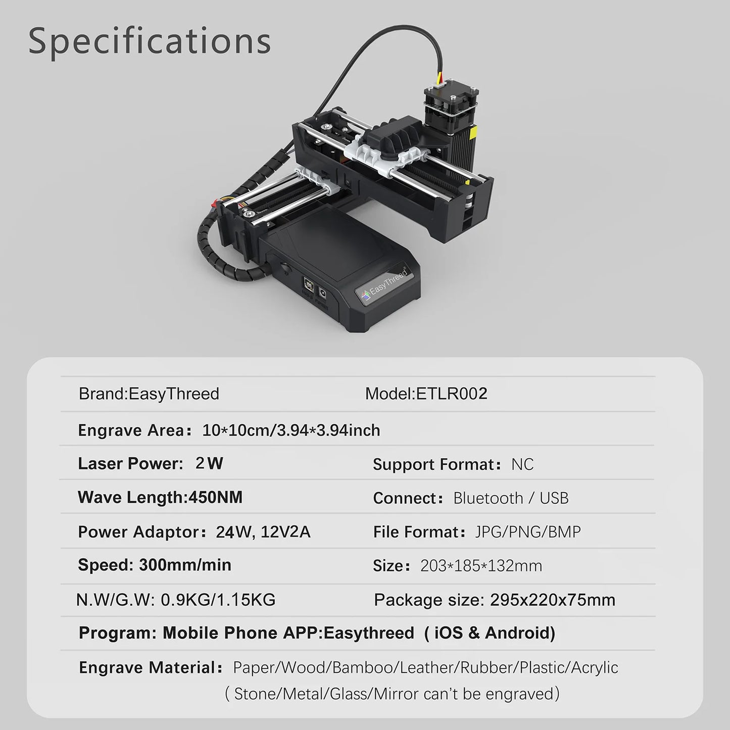 Easythreed JV Mini Portable Laser Engraver Diy Bluetooth Machine Painted Toy Tag Paper Leather Wooden Plastic Logo CNC Machine EU