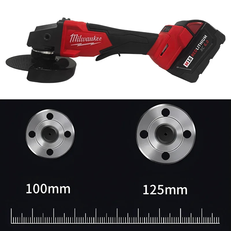 Milwaukee 18V 125mm and 100mm Brushless Angle Grinder Polishing Cutting Machine No-Lock Paddle Switch Electric Cordless Power Tools