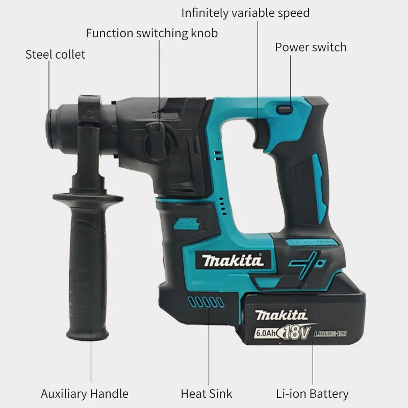 Makita 18V Brushless Electric Hammer 18V Cordless Hammer Wireless Drills Power Tools For Makita 18v Battery
