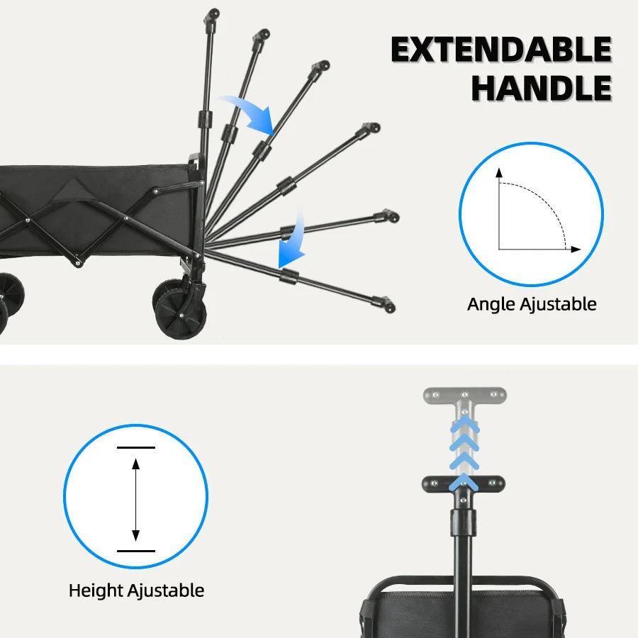 Trolley beach wagon JV Heavy Duty Large Capacity Folding Wagon Outdoor Portable Utility Cart Collapsible Pull Trolley for Shopping Beach Garden