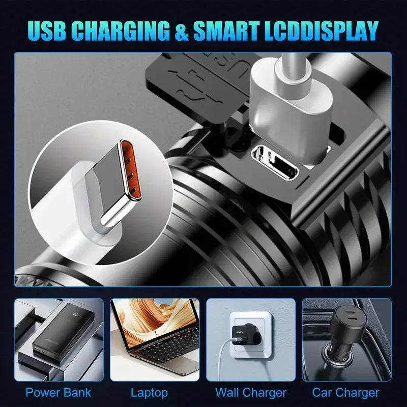 Torch Super Bright P50 JV Flashlight USB Rechargeable LED Long Range Tactical Torch Outdoor Waterproof Emergency Camping Fishing Lantern