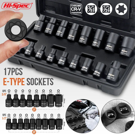 Hi-Spec 17pc 3/8" & 1/2" Drive Torx Star Socket Set