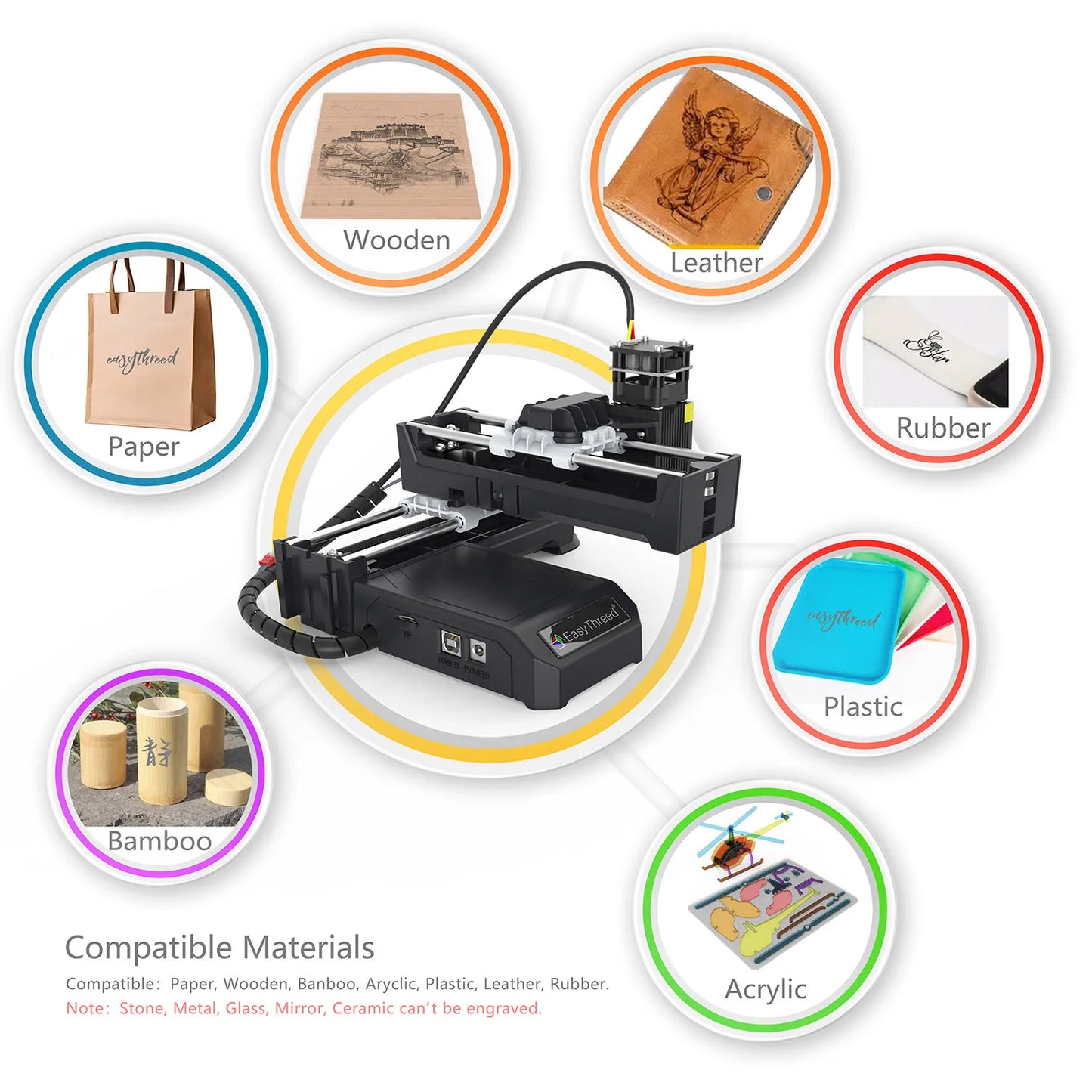 Easythreed JV Mini Portable Laser Engraver Diy Bluetooth Machine Painted Toy Tag Paper Leather Wooden Plastic Logo CNC Machine EU