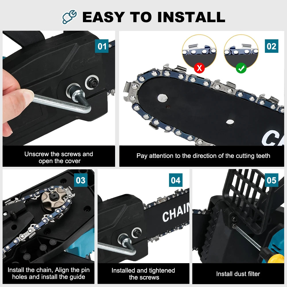 Makita Compatible JV 18V Cordless Electric Chainsaw 12 Inch  Brushless Motor Chainsaw Quiet Cutting Power for Tree Felling Storm Clean-Up Pruning