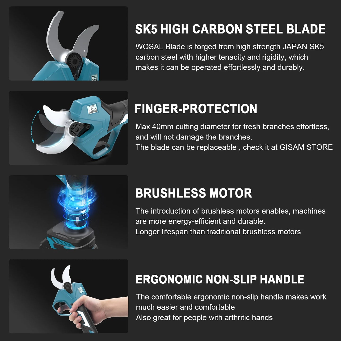 Makita Compatible 189V JV Gisam 40mm Brushless Electric Pruner Shear 2Gear Cordless Fruit Tree Bonsai Pruning Electric Scissors For Makita 18V Battery Pin