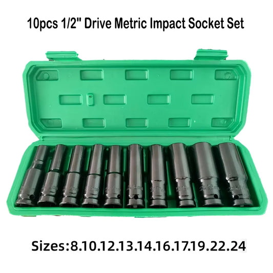 Socket set 10pcs 1/2 Drive Metric Impact Socket Set Universal Deep Socket Wrench for Air Pneumatic Repair Tools