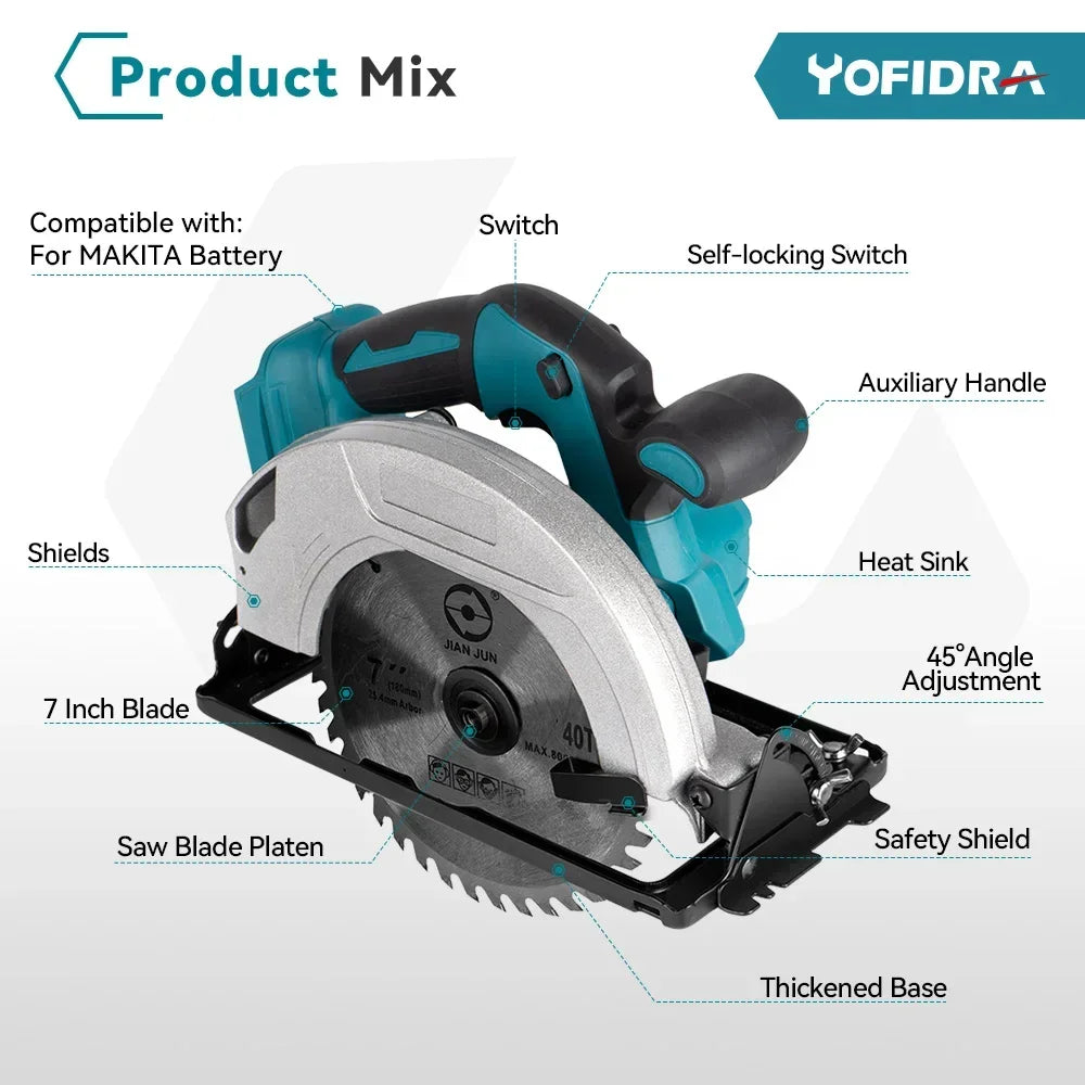 Makita Compatible 18V JV 7 Inch 180mm Brushless Circular Saw 10800Rpm 3 Saw Blade Efficient  Woodworking Cutting Power Tool For Makita 18V Battery Pin