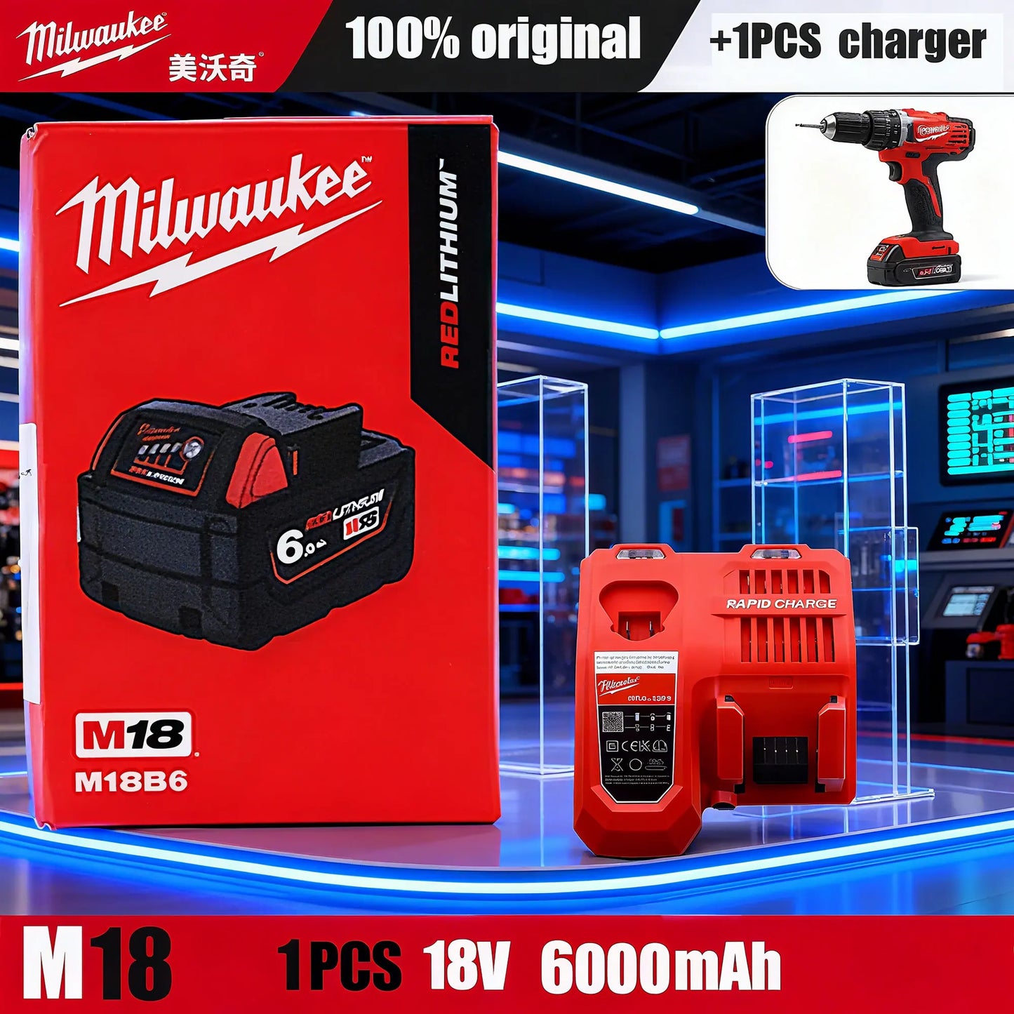 Original Genuine Milwaukee Battery M18B6 6.0Ah 48-11-1860 48-11-1850 M18 Tool Lithium in Original Packaging