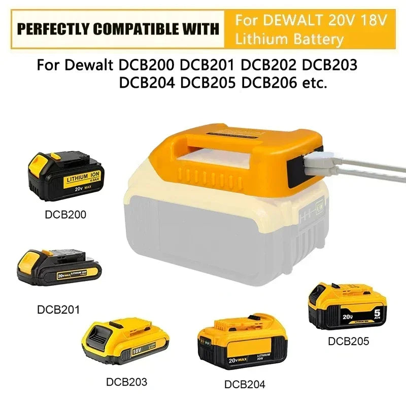 DeWalt compatible USB 18V 20V Adapter With Dual Output Interface For DEWALT 18V 20V Battery DCB200 Batteries