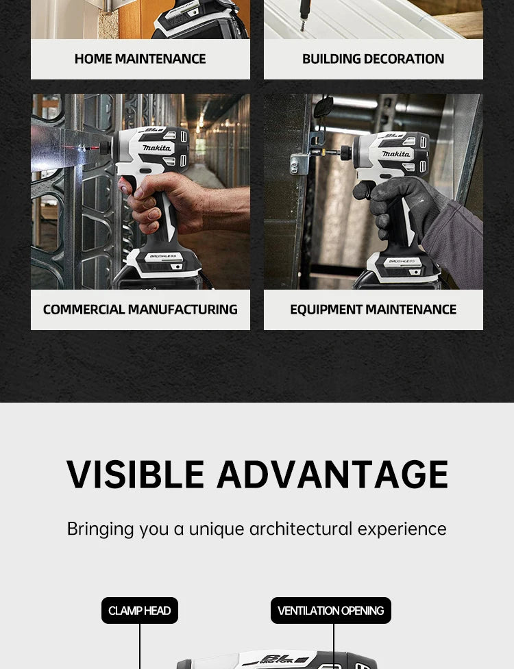 Makita 18V DTD173 White Brushless Drill Power Tool for Home Improvement And DIY 180Nm Electric Wood/Bolt/T-Mode