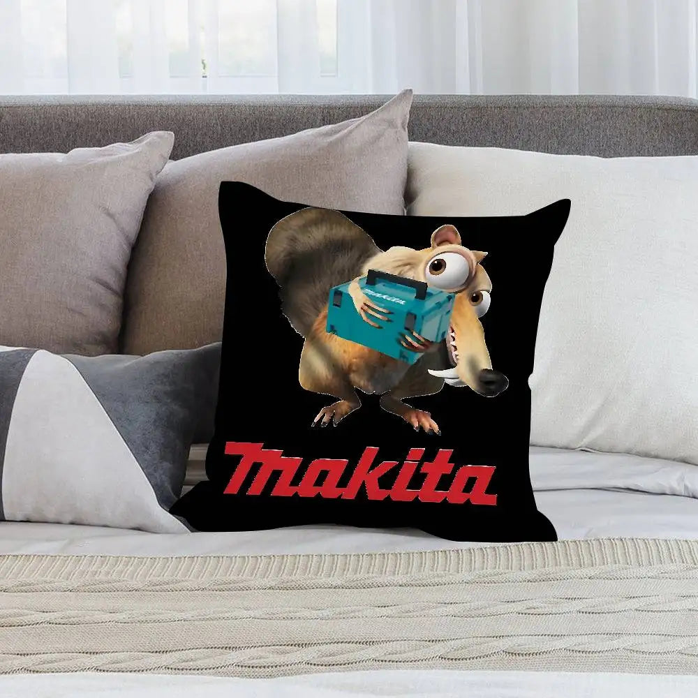 Makitas Pillow Case Short plush Double-sided Print Square Throw Pillow Covers Sofa Home Cushion Decor