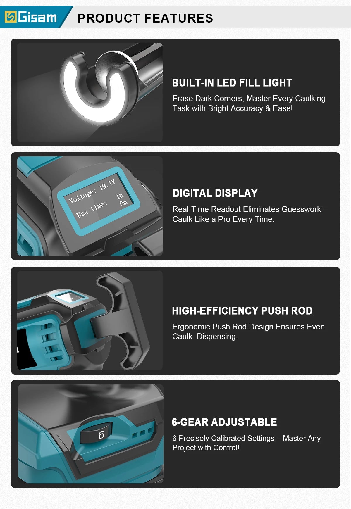 Makita Compatible 18V Gisam 400KG Cordless Electric Caulking Gun 6Gears Glass Glue Gun Adhesive Glue Sealant Power Tool For Makita 18V Battery Pin