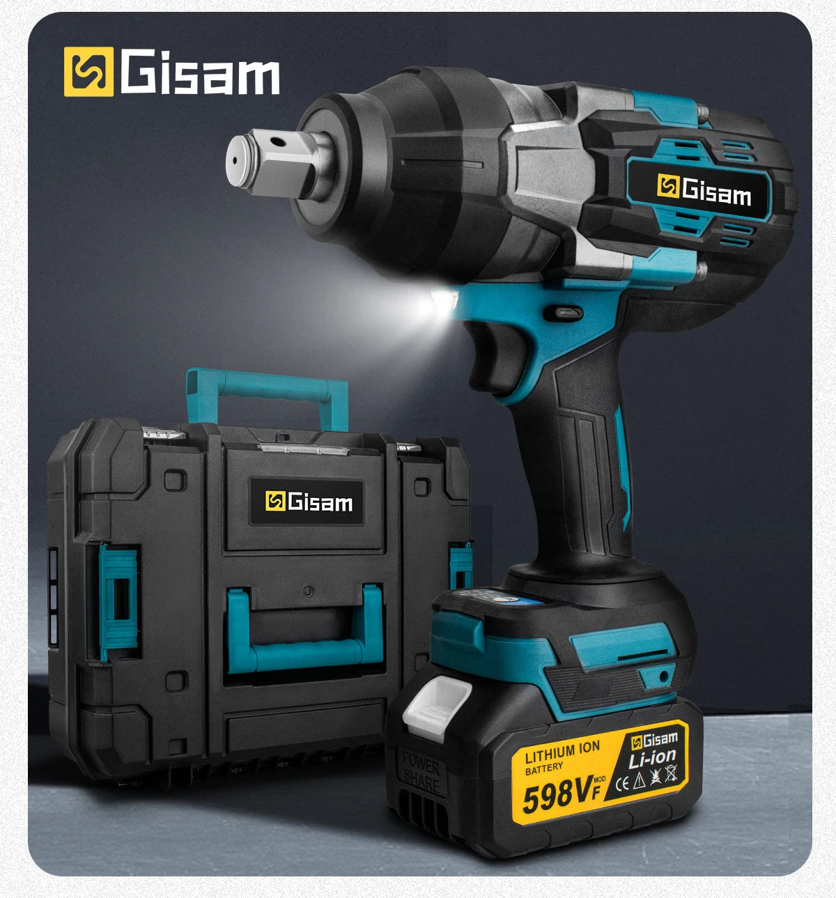 Makita compatible 18V Gisam 3100N.M High Torque Brushless Electric Impact Wrench 3/4 inch Cordless Electric Wrench Tools For Makita 18V Battery Pin