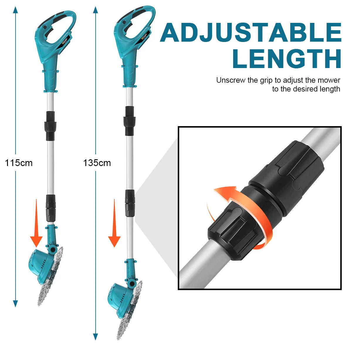 Makita Compatible 18V Gisam 10Inch Brushless Electric Lawn Mower 36000RPM Grass Trimmer Length Adjustable Garden Power Tool For Makita 18V Battery Pin