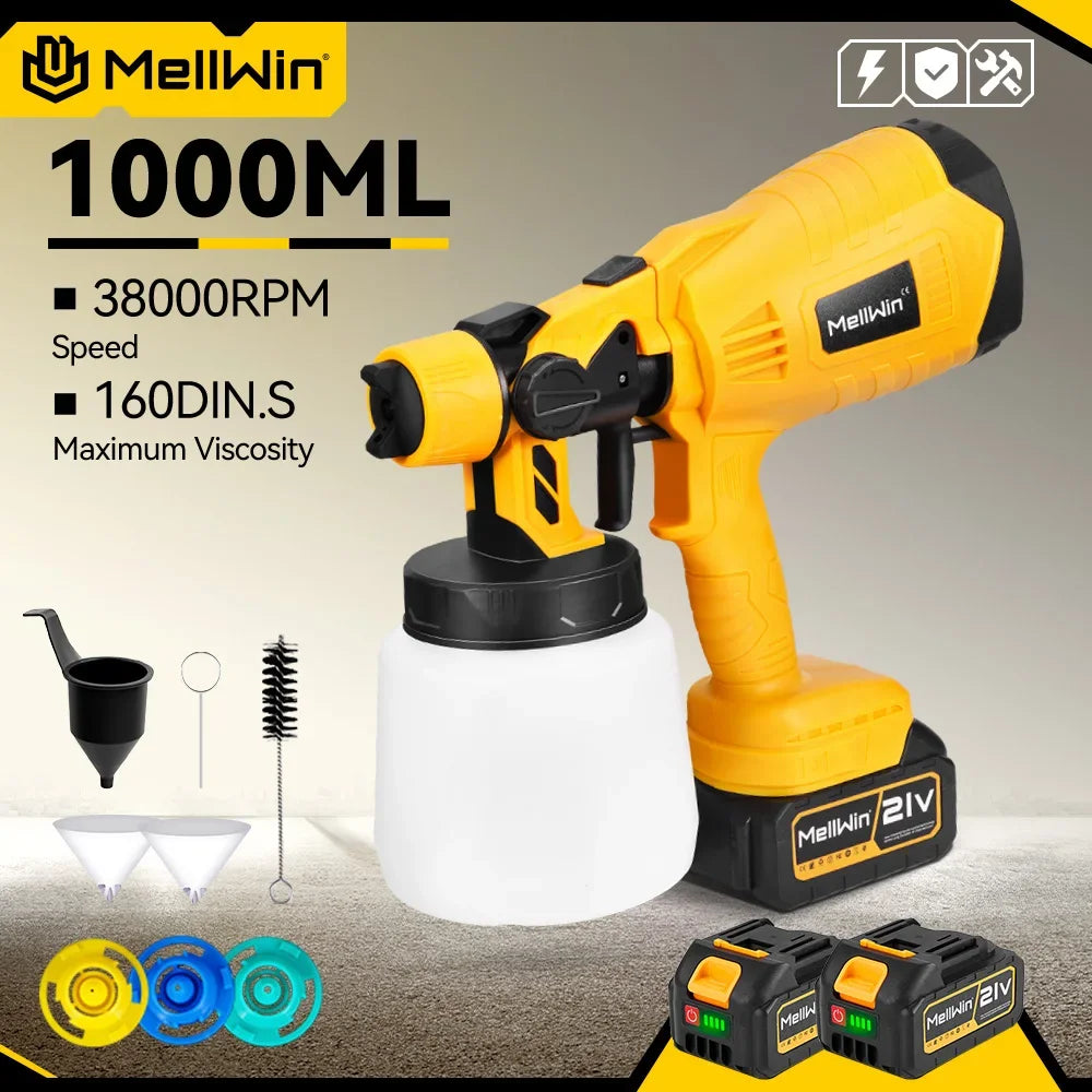 Makita Compatible 18V MELLWIN 1000ML Cordless Electric Spray Gun Household Paint Sprayer Furniture Steel Coating Airbrush For Makita 18V Battery Pin