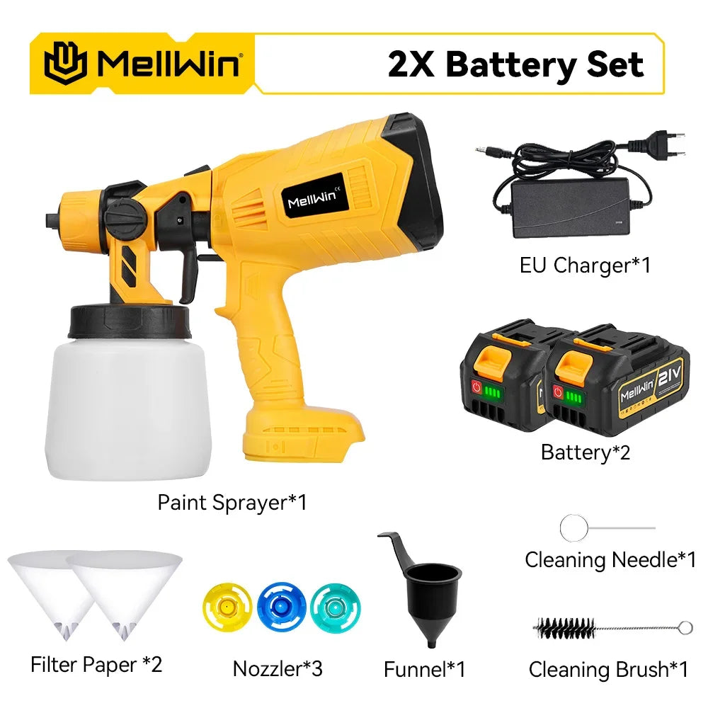 Makita Compatible 18V MELLWIN 1000ML Cordless Electric Spray Gun Household Paint Sprayer Furniture Steel Coating Airbrush For Makita 18V Battery Pin