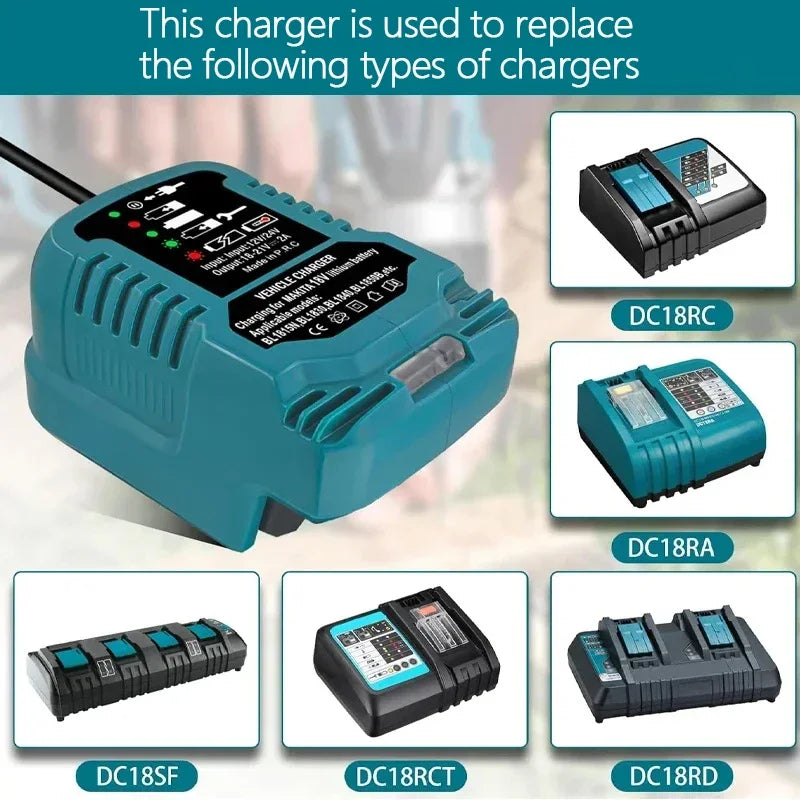 Makita Compatible 12V/24V 100-240V Li-ion Battery Mini Compact Car Charger for Makita 18V Lithium Ion Battery BL1860 BL1830 Replacement for DC18RC