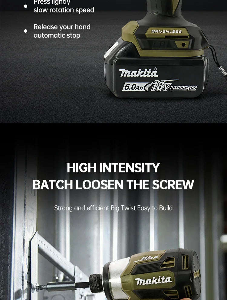 Makita 18V DTD173 Brushless Drill Green Electric Power Tool for Home Improvement DIY 180Nm Torque for Wood Bolts T-Mode